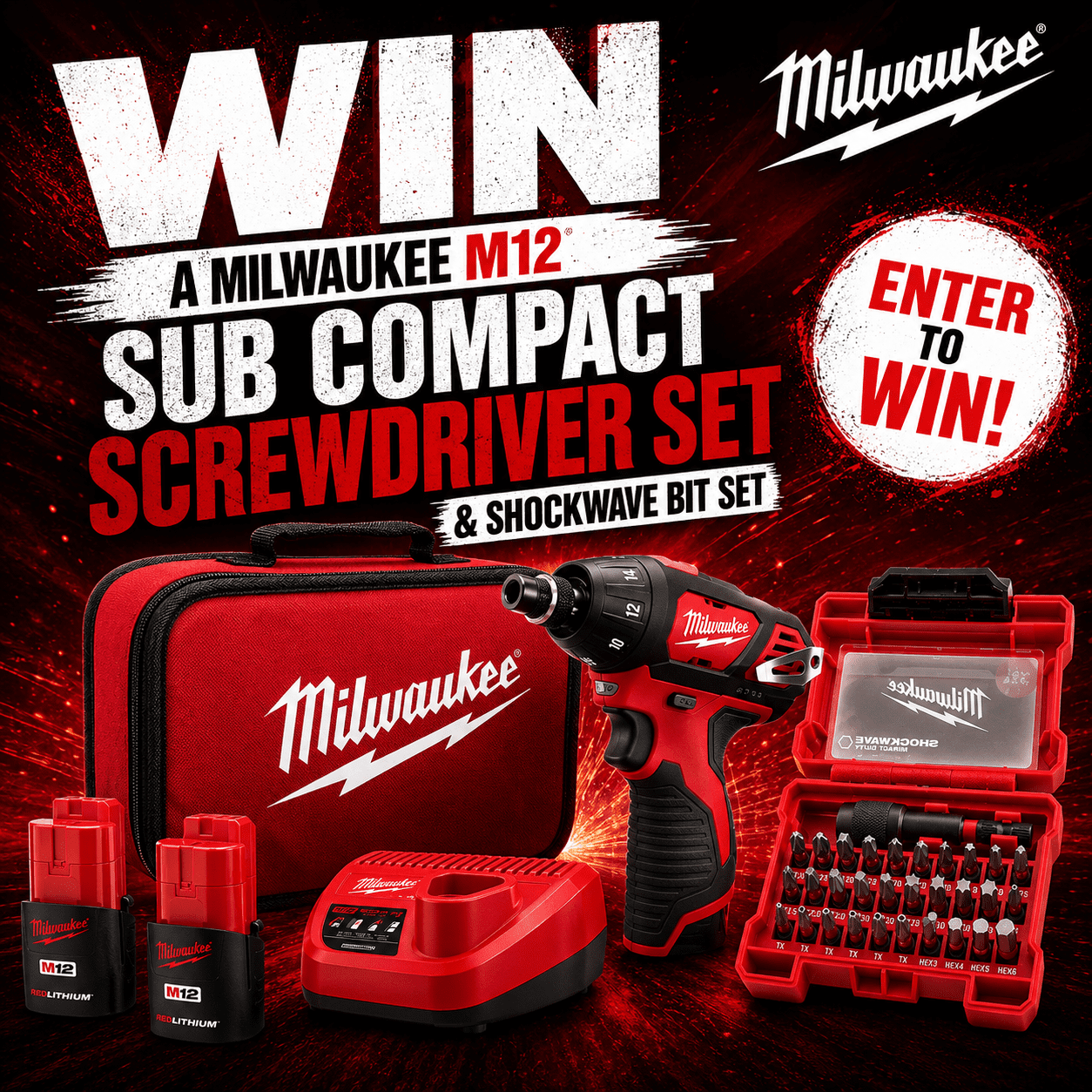 Auto Draw – Milwaukee M12SET1D-152B 12v Sub Compact Screwdriver 2 x 1.5ah Li-ion + Bit Set #7