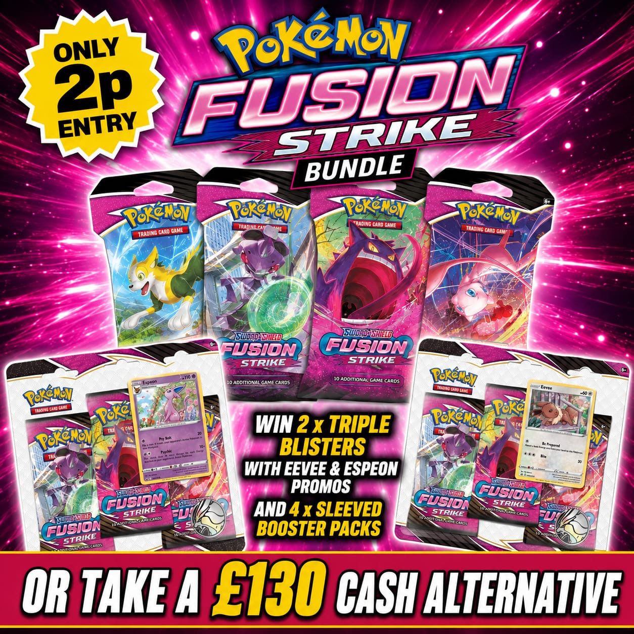 Auto Draw – Pokémon TCG: Sword & Shield – Fusion Strike Bundle (2 x Triple Blisters & 4 x Sleeved Booster Packs)