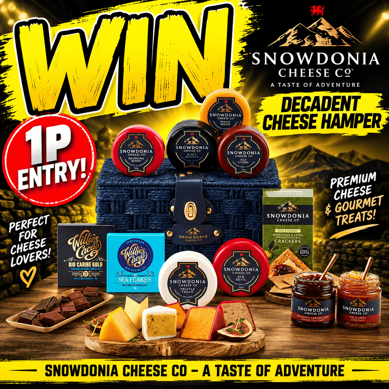 Auto Draw – Snowdonia Decadent Cheese Hamper
