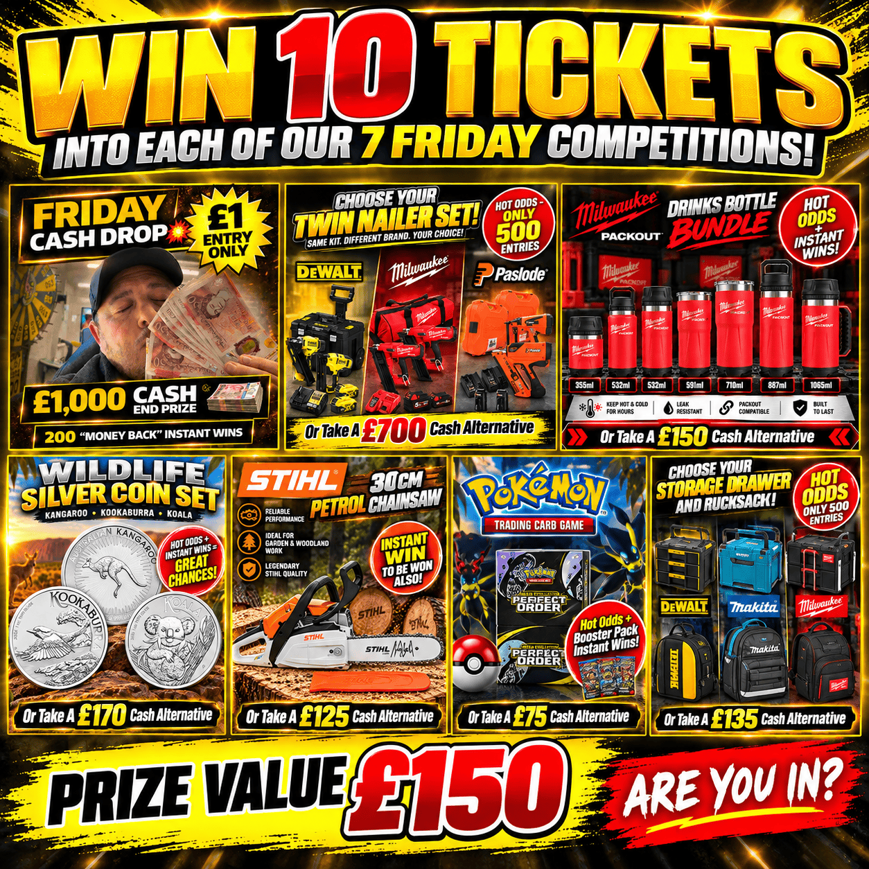 Auto Draw – Win 10 Tickets Into Each Of Our 7 Friday Competitions (18th Sept 26)