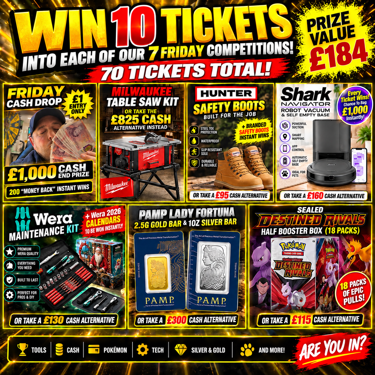 Auto Draw – Win 10 Tickets Into Each Of Our 7 Friday Competitions (25th Sept 26) EVEN BIGGER!!!!