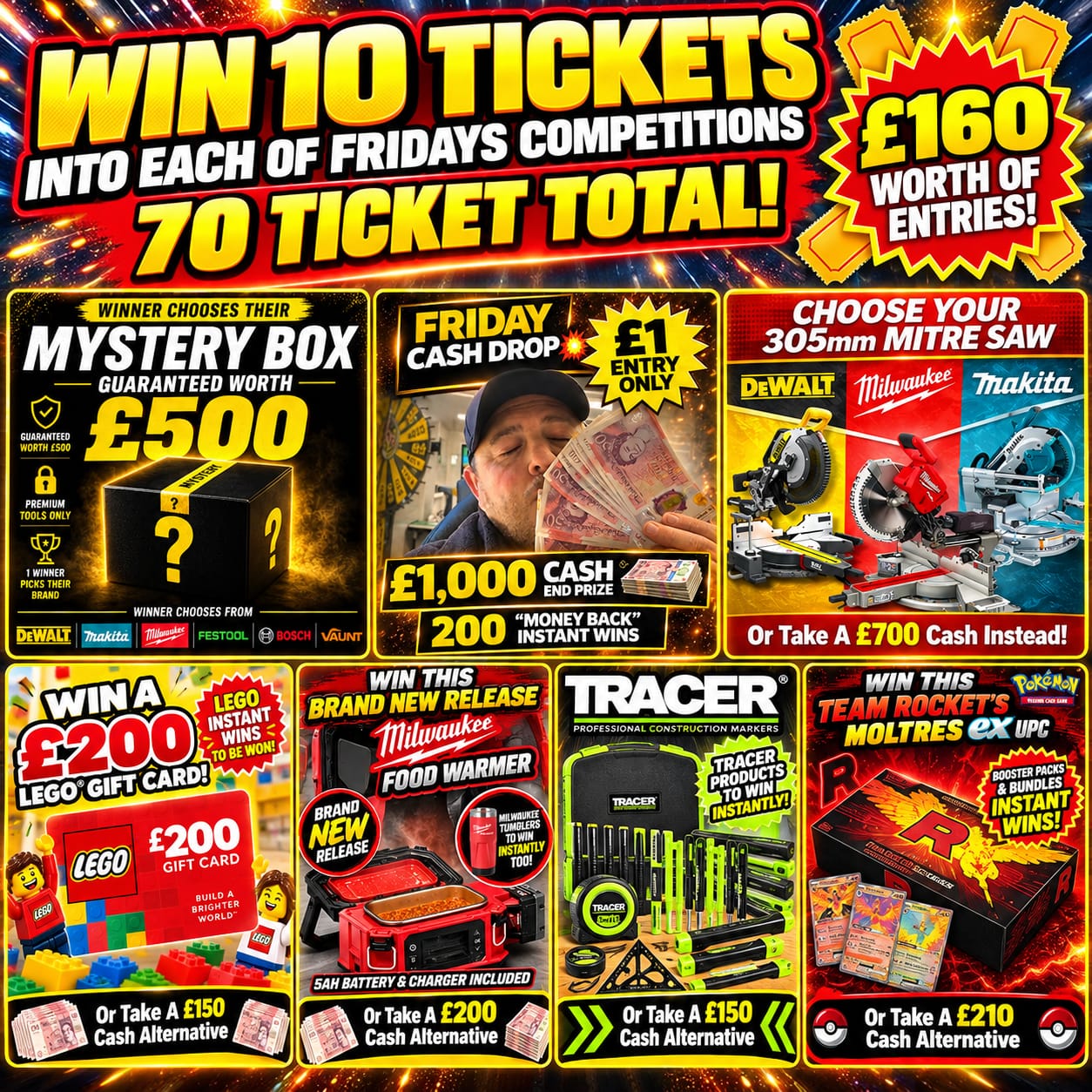 Auto Draw – Win 10 Tickets Into Each Of Our 7 Friday Competitions (2nd Oct 26) EVEN BIGGER!!!!