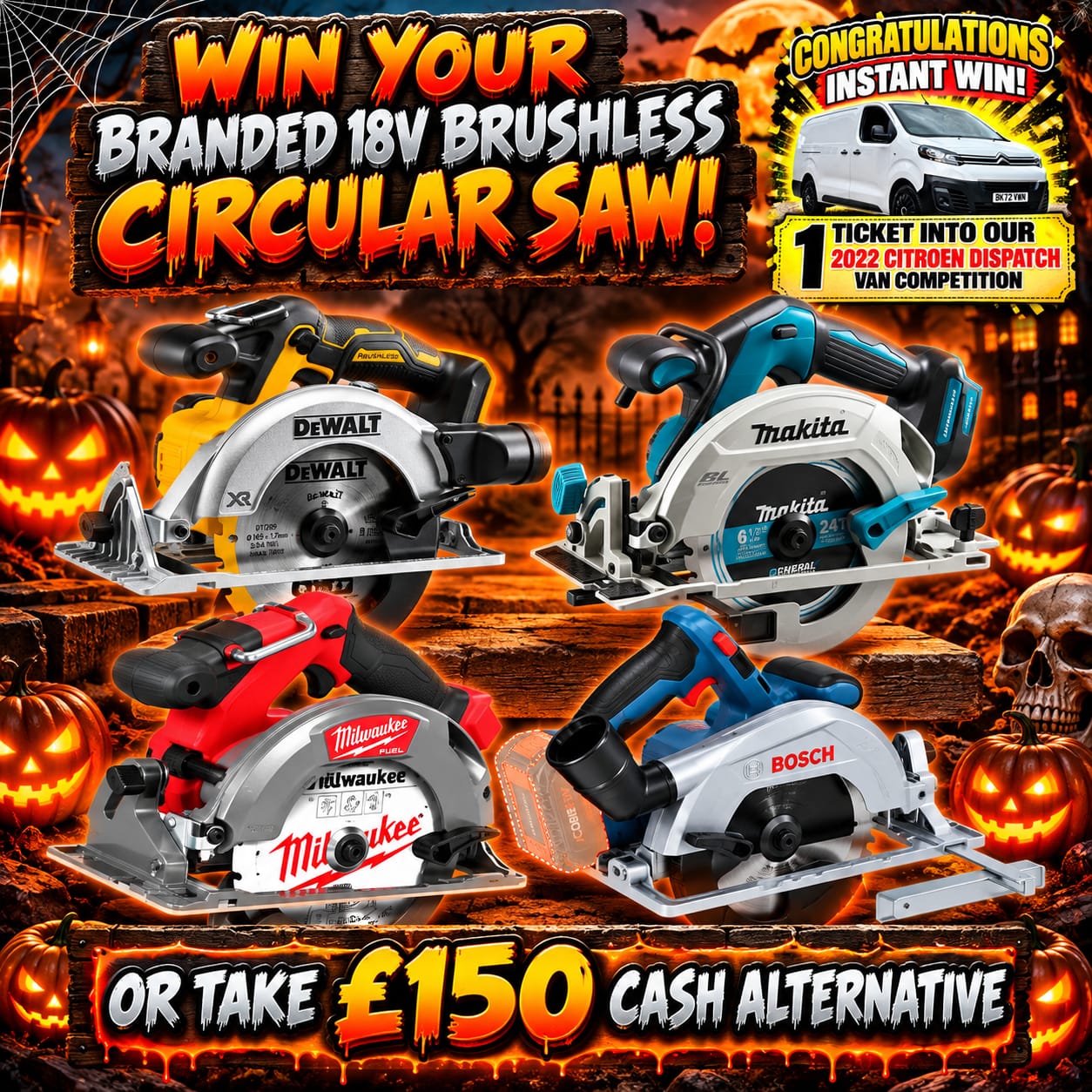 Branded 18v Brushless Circular Saw Body (+ 1 In 5 Odds Van Ticket Instant Wins!)