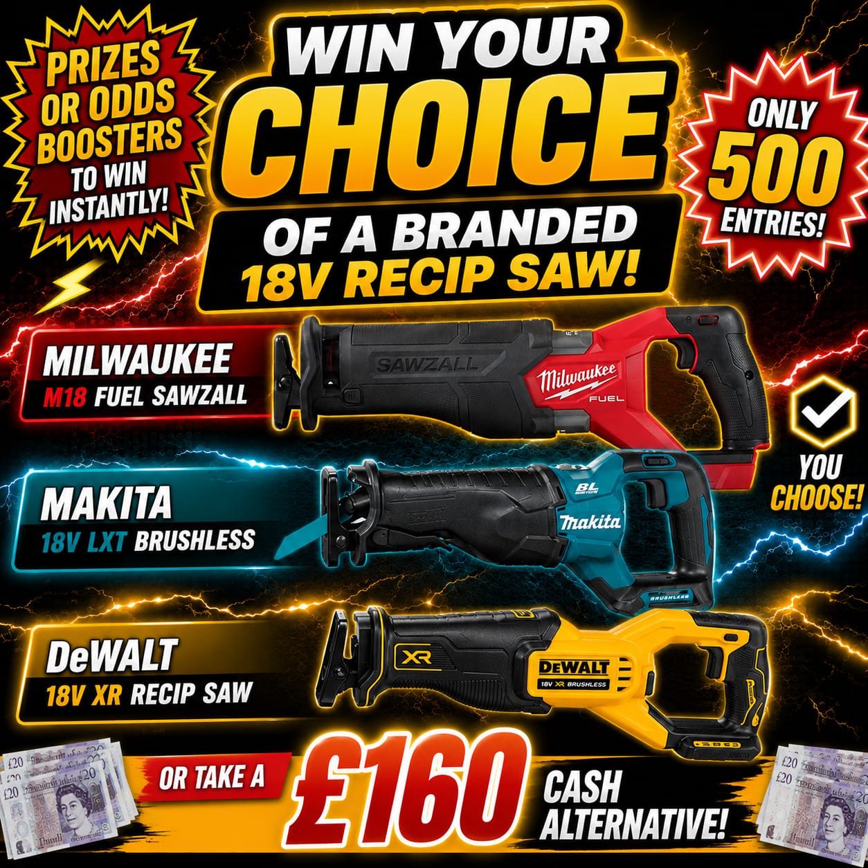 Branded 18v Brushless Recip Saw (+ Credit Odds Booster Instant Wins!)