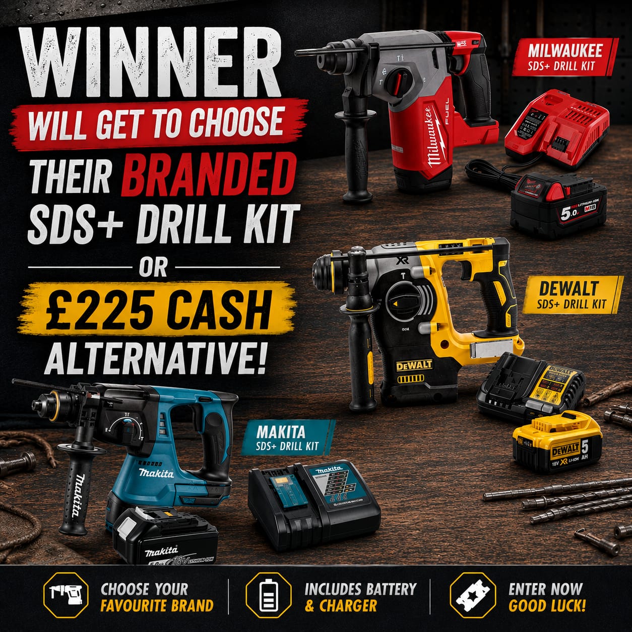 Choose Your Branded SDS+ Hammer Drill Kit – Battery & Charger Included #4