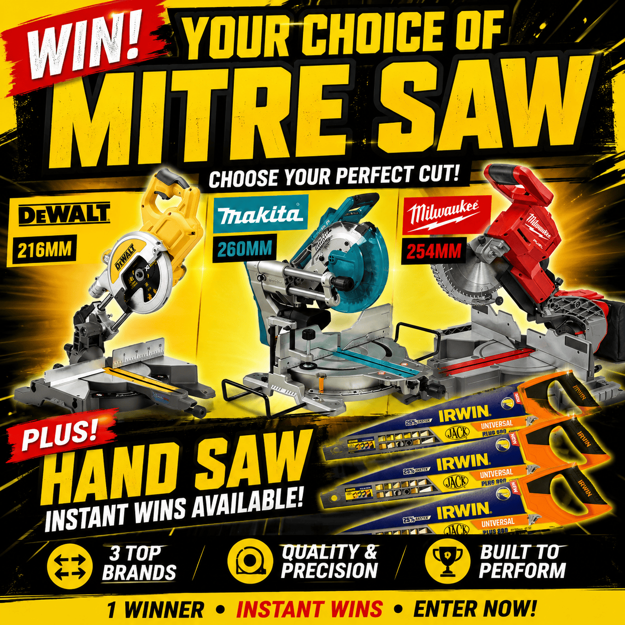 Choose Your Cordless Mitre Saw (+ Irwin Jack Handsaws Instant Wins)