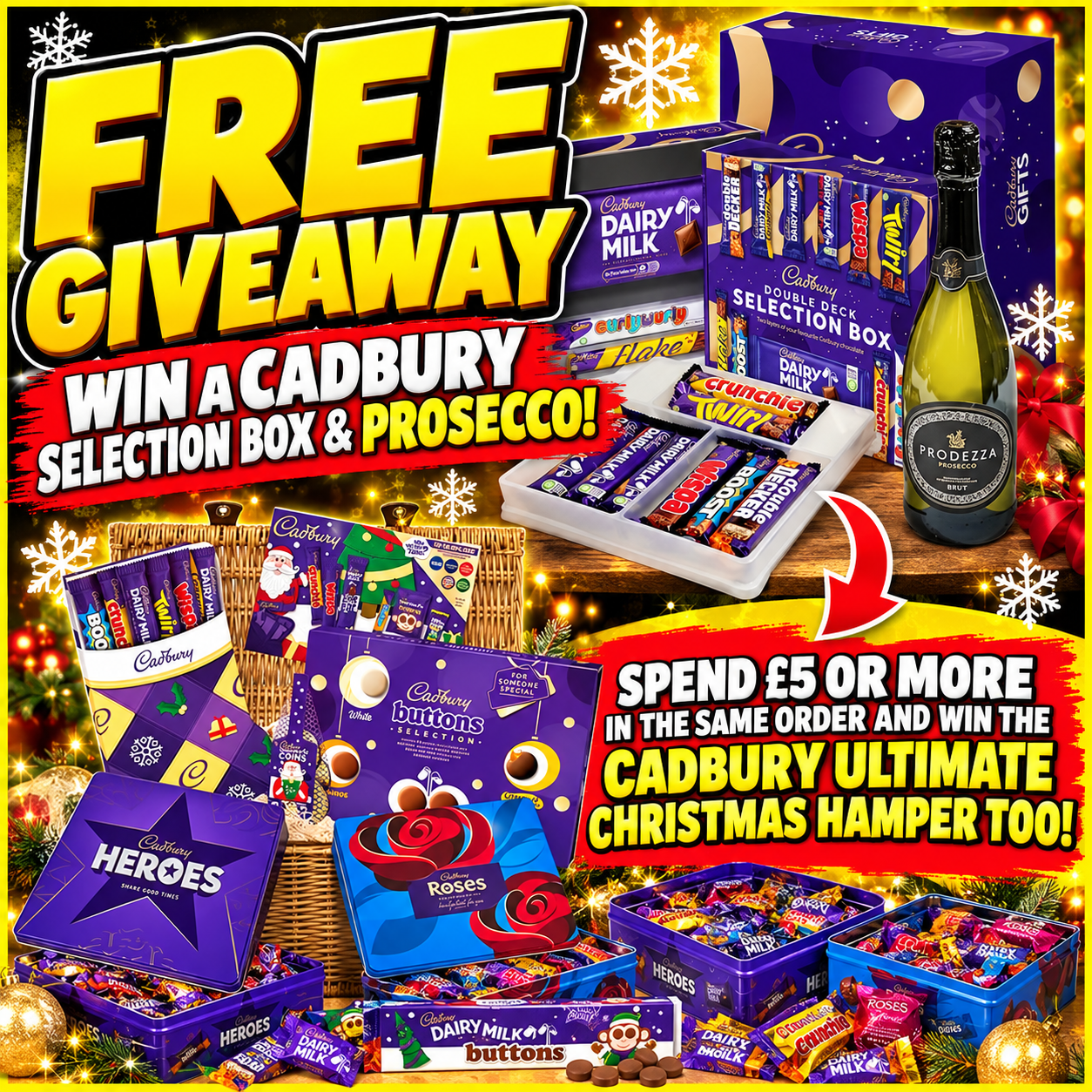 FREE TO ENTER – Cadbury Selection Box & Prosecco | Spend £5+ To Win Both!!!