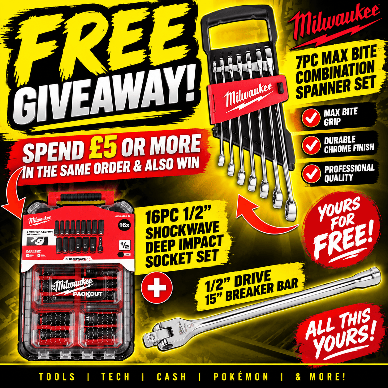FREE TO ENTER – Milwaukee 7 Piece MAX BITE Combination Spanner Set | Spend £5+ To Win Both!!!