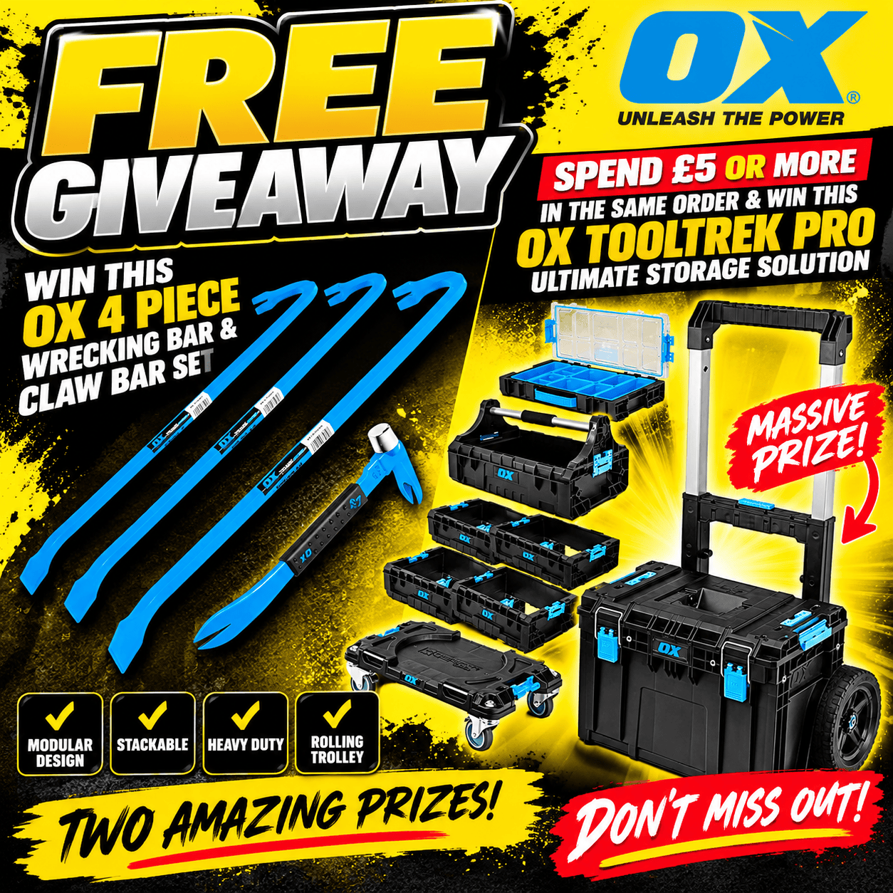 FREE TO ENTER – OX 4 Piece Wrecking Bar & Claw Bar Set | Spend £5+ To Win Both!!!