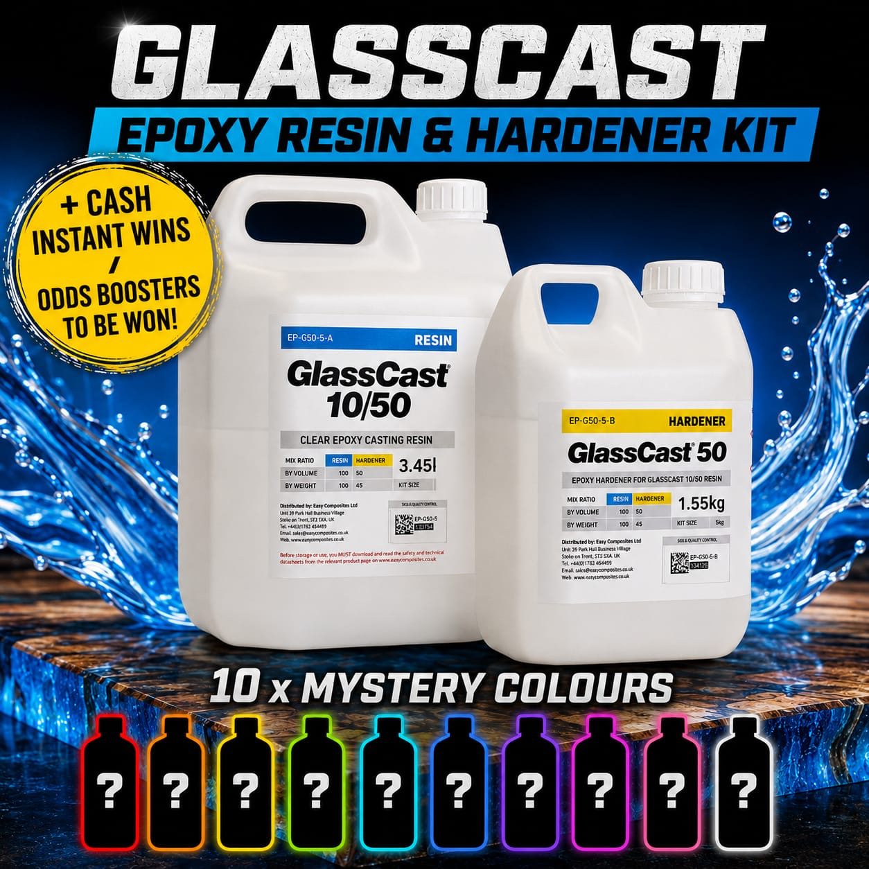 Glass Cast 50 Clear Epoxy Casting Resin & Hardener Kit (+ Cash / Odds Booster Instant Wins)
