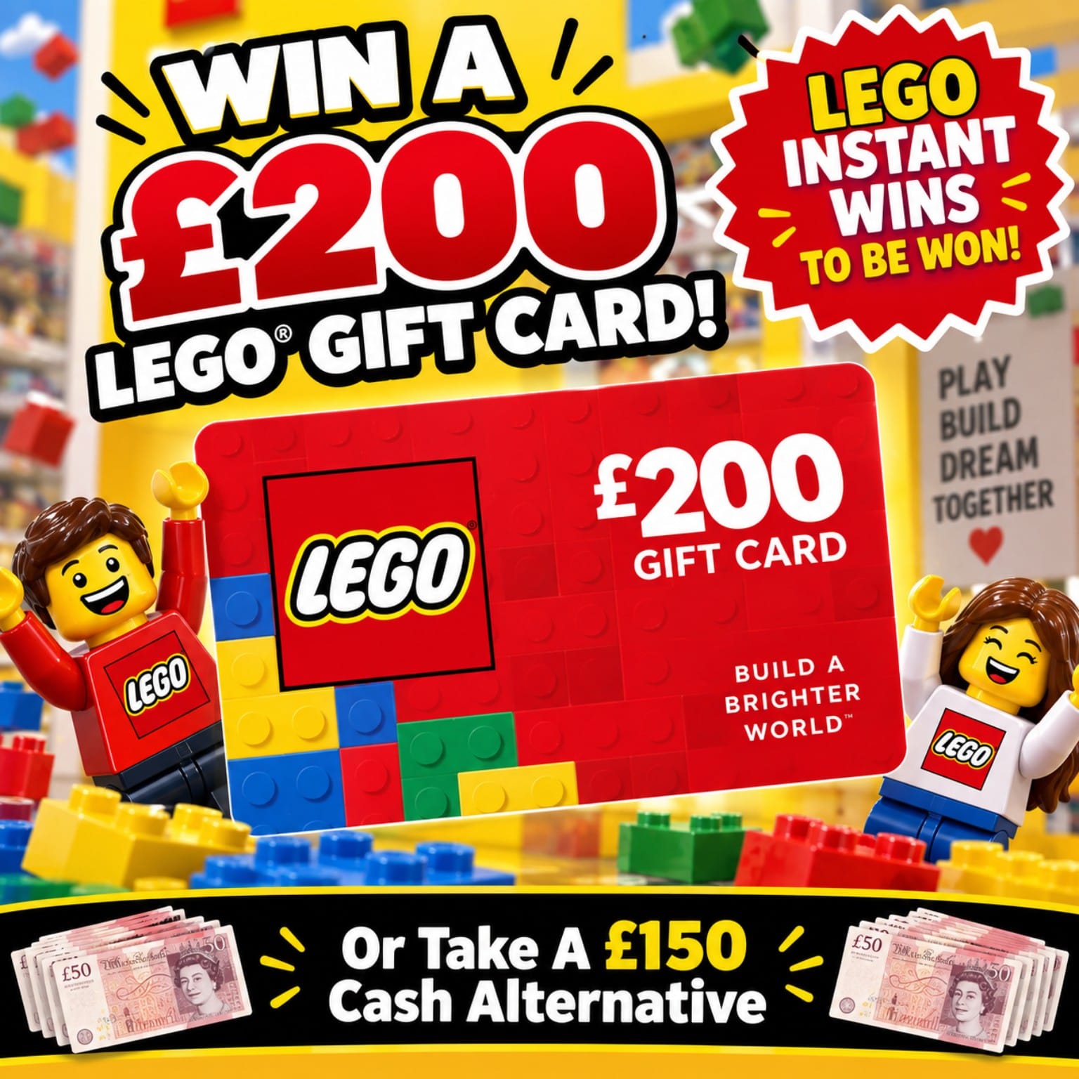 Lucky Lego Instant Wins – £200 Lego Gift Card End Prize