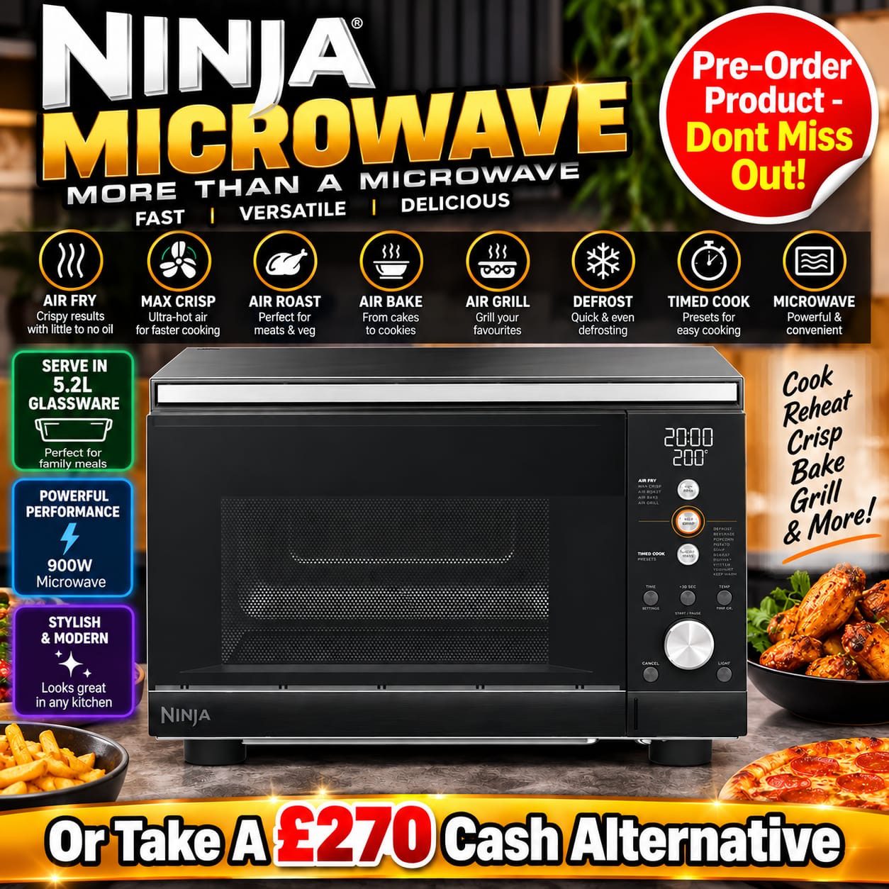 NEW – Ninja CRISPi Microwave, Air Fryer, FusionCrisp Technology, 8 Microwave and 5 Air Fry Presets – Black
