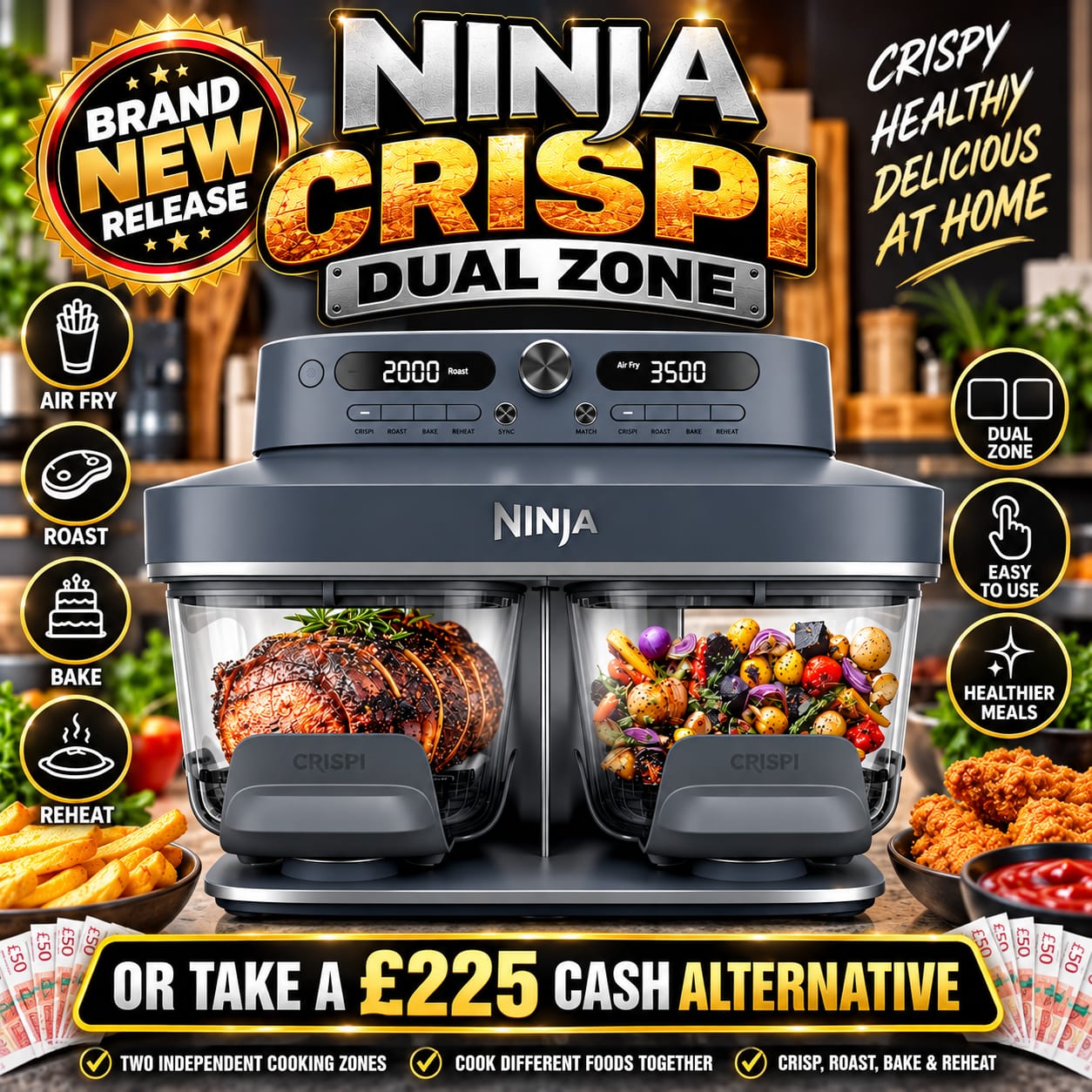 Ninja CRISPi DualZone 8-in-1 Function Glass Air Fryer