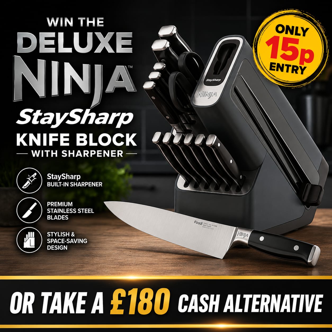 Ninja Foodi StaySharp Knife Block with Integrated Sharpener – Deluxe 14-Piece Set