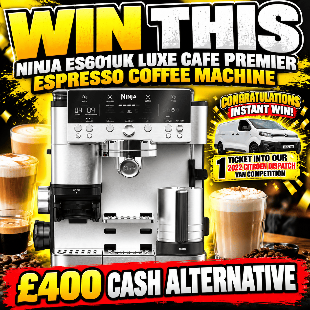 Ninja Luxe Café Premier Espresso Machine ES601UK + Van Ticket Instant Wins