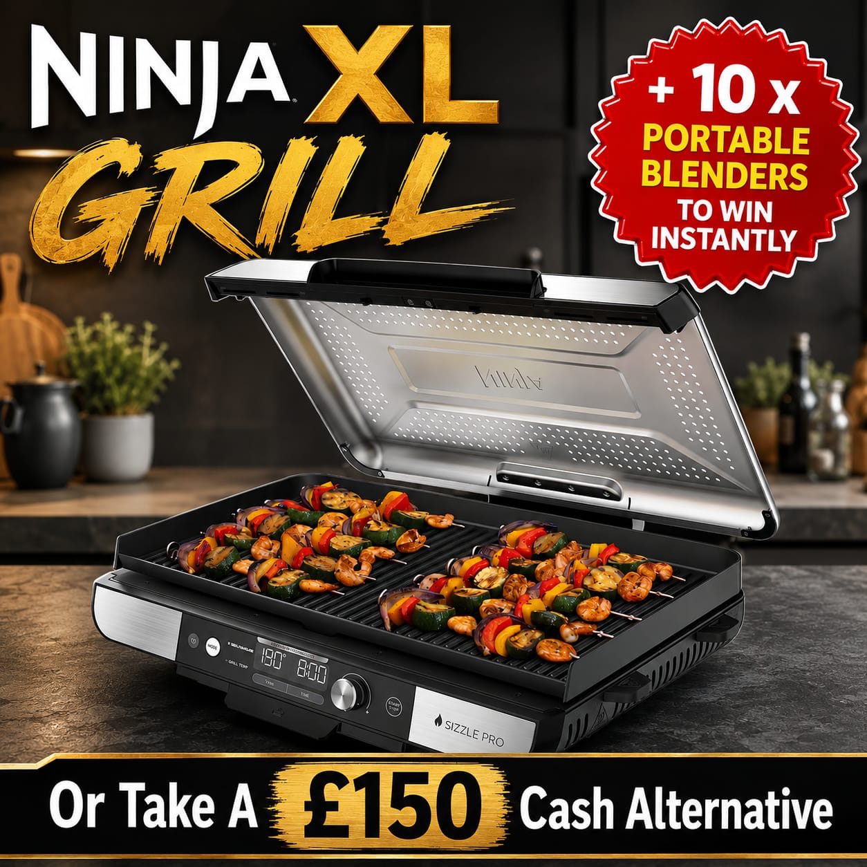 Ninja Sizzle Pro XL Grill (+ 10 x Portable Blender Instant Wins)