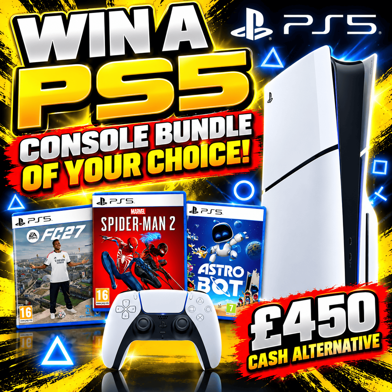 PlayStation 5 Console & EA SPORTS FC 27 or Marvel's Spider-Man 2 or Astro Bot