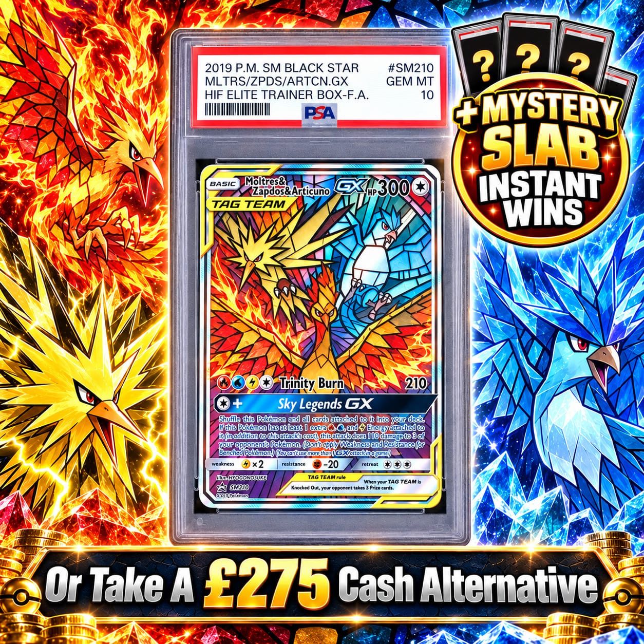 Pokemon: Moltres & Zapdos & Articuno Gx Tag Team – Hidden Fates SM210 Promo – PSA 10 (+ Slab Instant Wins)