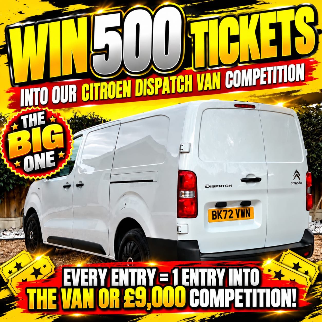 THE BIG ONE – Win 500 Tickets Into The 2022 Citroen Dispatch Van Or £9,000 Cash Competition (+ Every Entry = 1 Entry Int