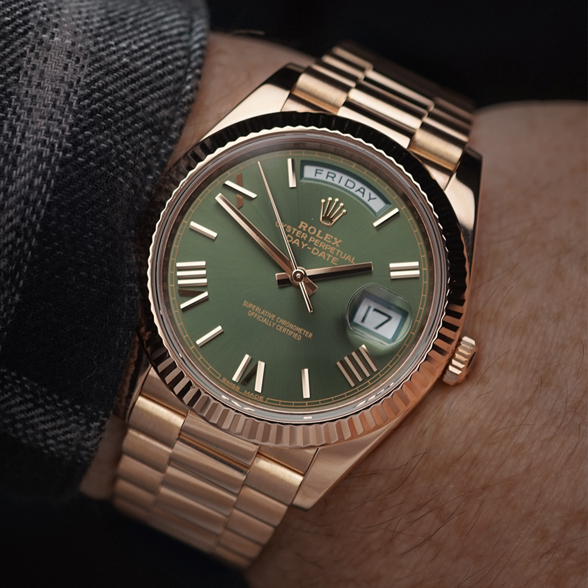 Rolex Day Date Rose Gold Olive Dial